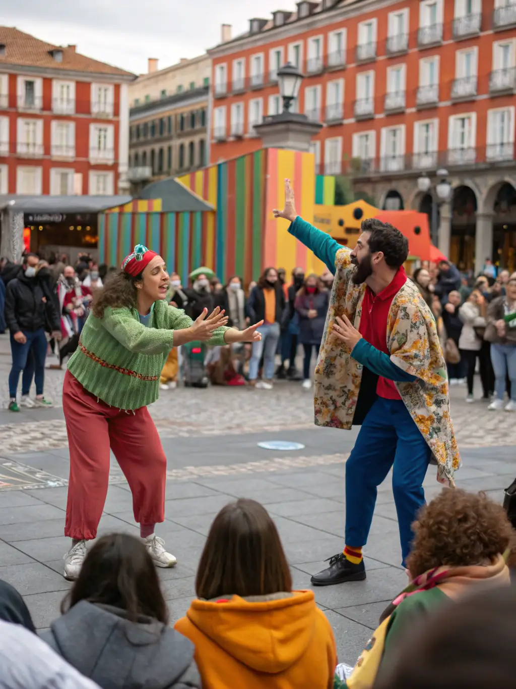 A photograph of a vibrant street performance, showcasing the contribution to social cohesion through shared artistic experiences.