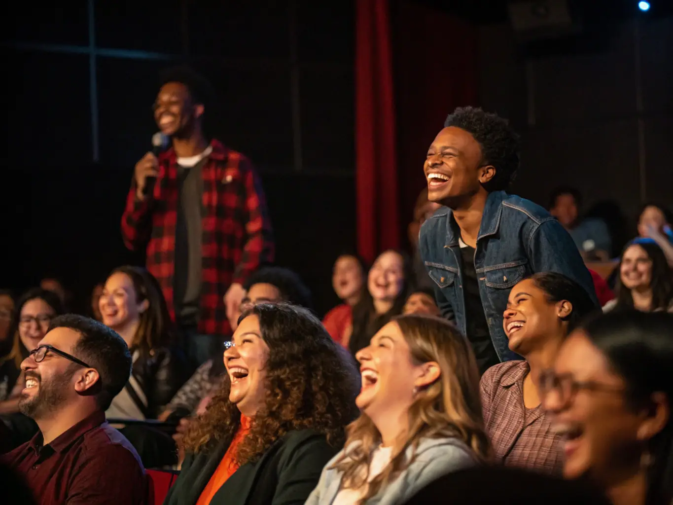 A photo of a diverse audience enjoying a performance at a LA 7PEL COMPAGNIE event, emphasizing the organization's commitment to accessibility and inclusivity.