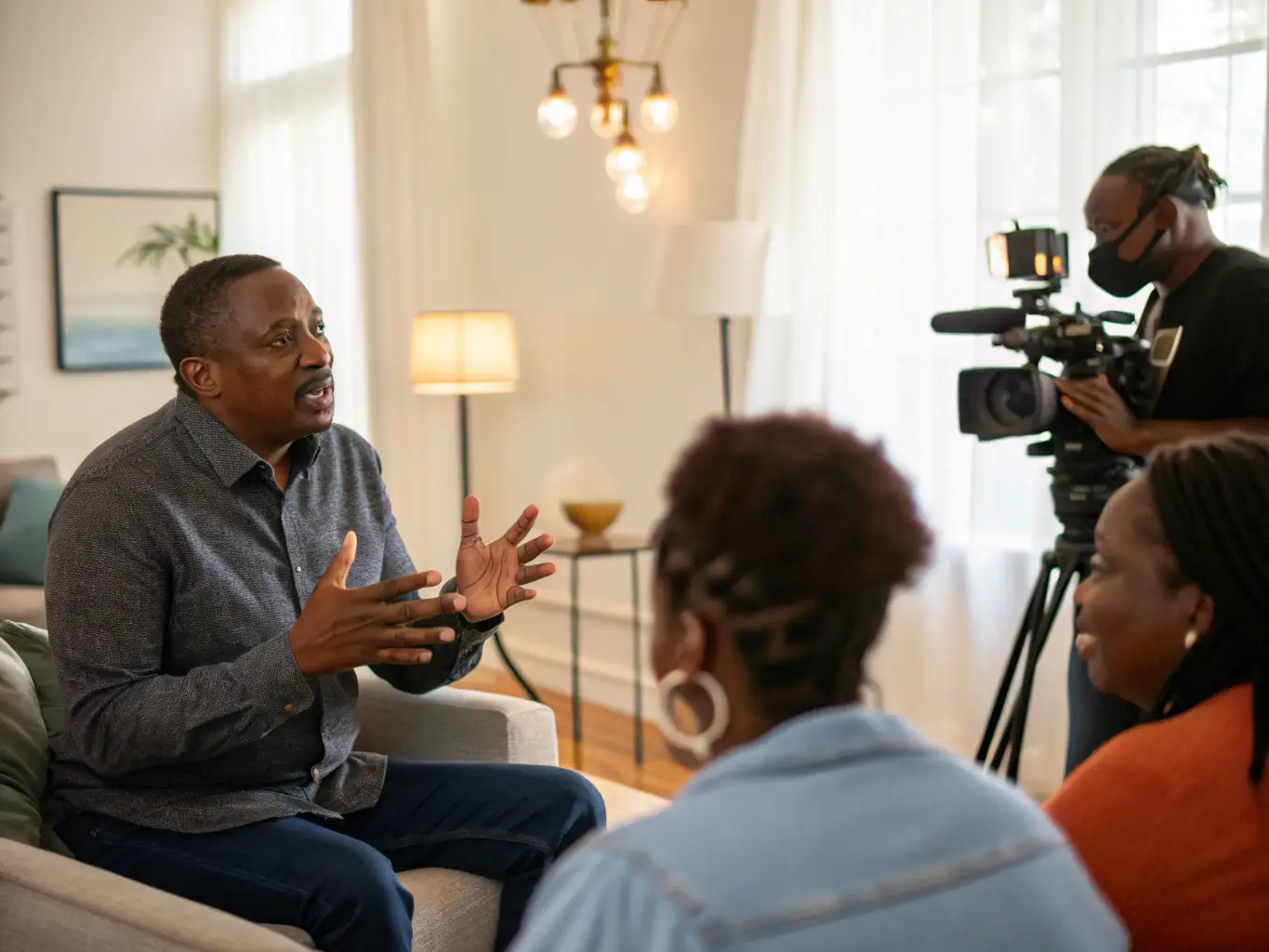 A still from a documentary film produced by LA 7PEL COMPAGNIE, featuring interviews with local artists and community members impacted by the organization's work.