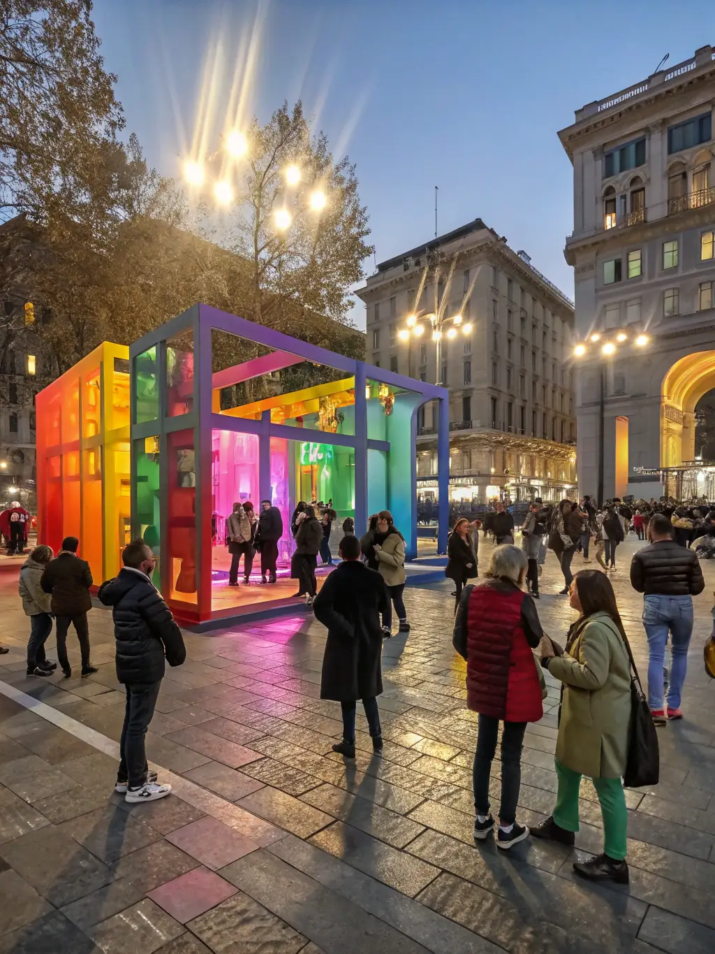A photograph of community members participating in an interactive art installation, emphasizing the engagement and participation aspect.
